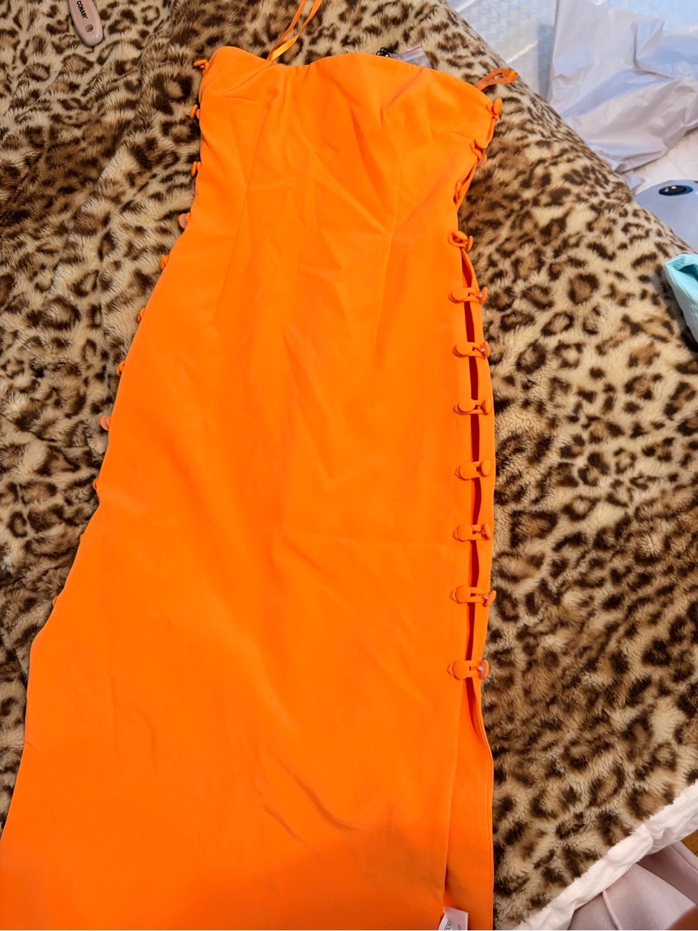 Gianni Bini Neon Orange Strapless Side-Tie Maxi Dress